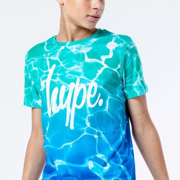 Hype Boys Blue Pool Fade Logo Script Print Short Sleeve T-Shirt - Picture 3 of 3